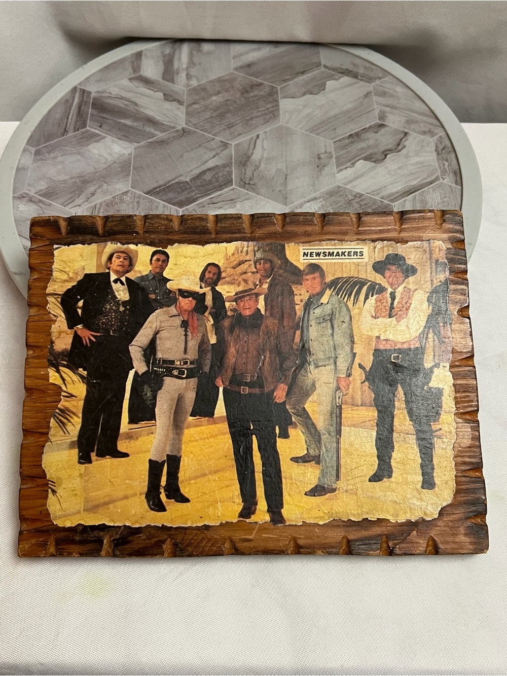 Vintage Western TV Show Collage Decoupage Wood Wall Plaque John Wayne 9X7"